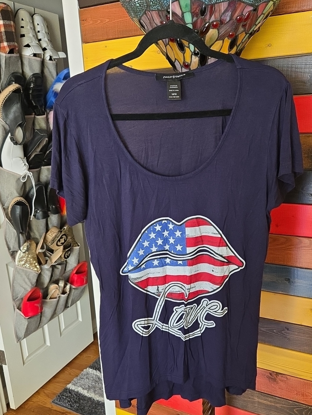 Ashley Stewart Navy American Flag Lip 'Love' Graphic Tee💙🇺🇲Pre Loved 14/16